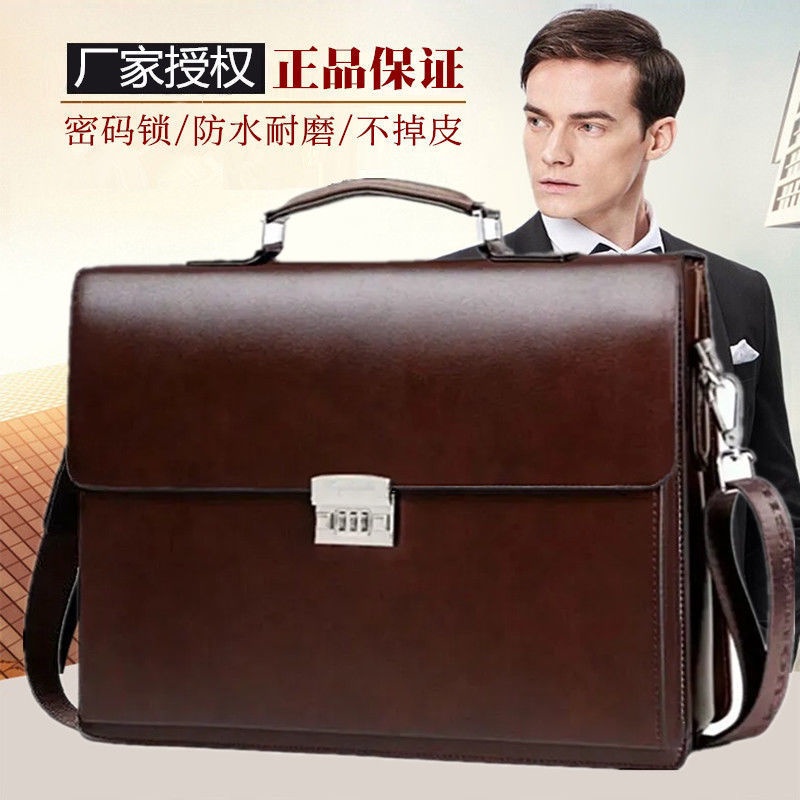 ☁️Ready Stock☁️ Commuter Bag Office Computer High-End Men's Genuine Leather Texture Combination Lock Briefcase Lawyer Ve