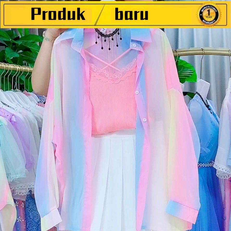 ❤Ready Stock ❗️S-5XL❗️ baju blaus wanita baju korean style women blouse baju jalan chiffon blouse plus size Rainbow Sunscreen Shirt Wanita Rasa Reka Bentuk Niche Baju Lengan Panjang Pakaian Musim Panas 2022 Baru Liar Nipis Bahagian Baju Pasang