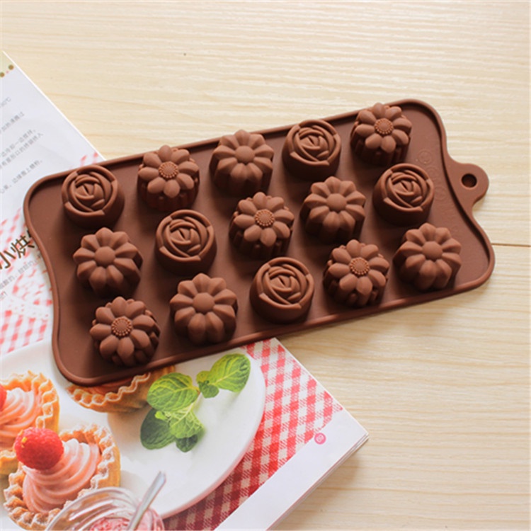 15-Cavity Silicone Chocolate Mould 3D Cake Jelly Mold Silikon Alphabet Silicon Rose Shape Bakery Baking Tools