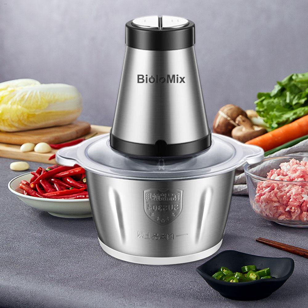 ▤▫BioloMix Electric Chopper Meat Grinder Mincer Food Processor Slicer 2 Speeds 500W Stainless steel 2L Capacity