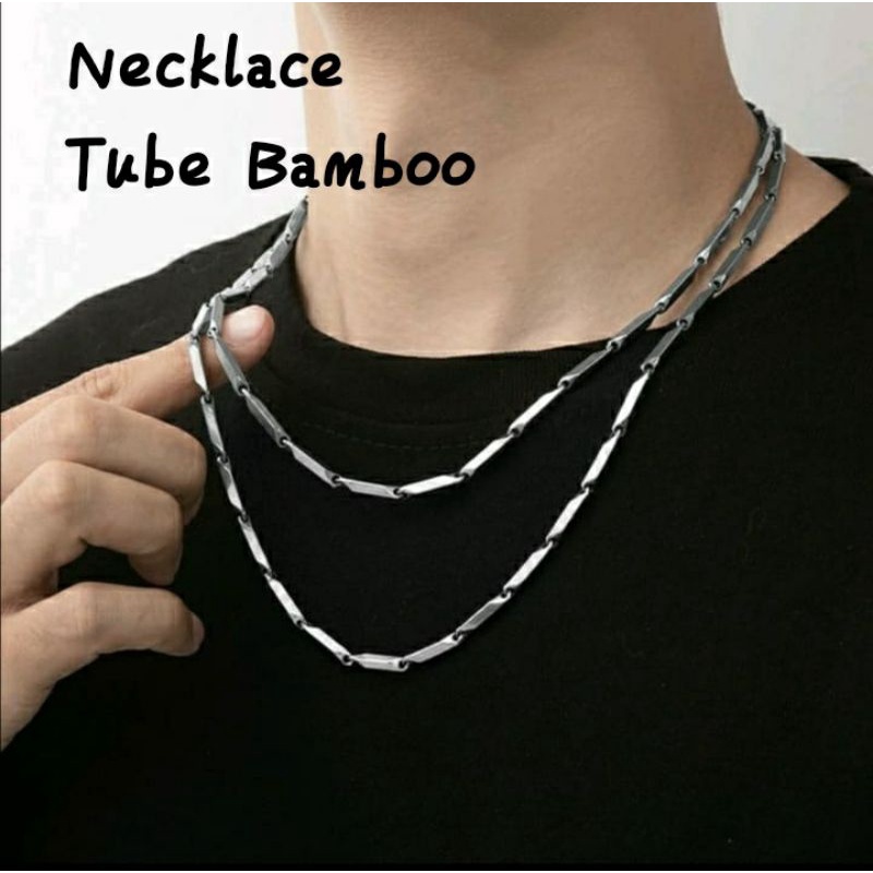 Stainless Steel Chain Necklace Tube Bamboo Punk Fashion Style Rantai Leher Lelaki Wanita 不锈钢项链