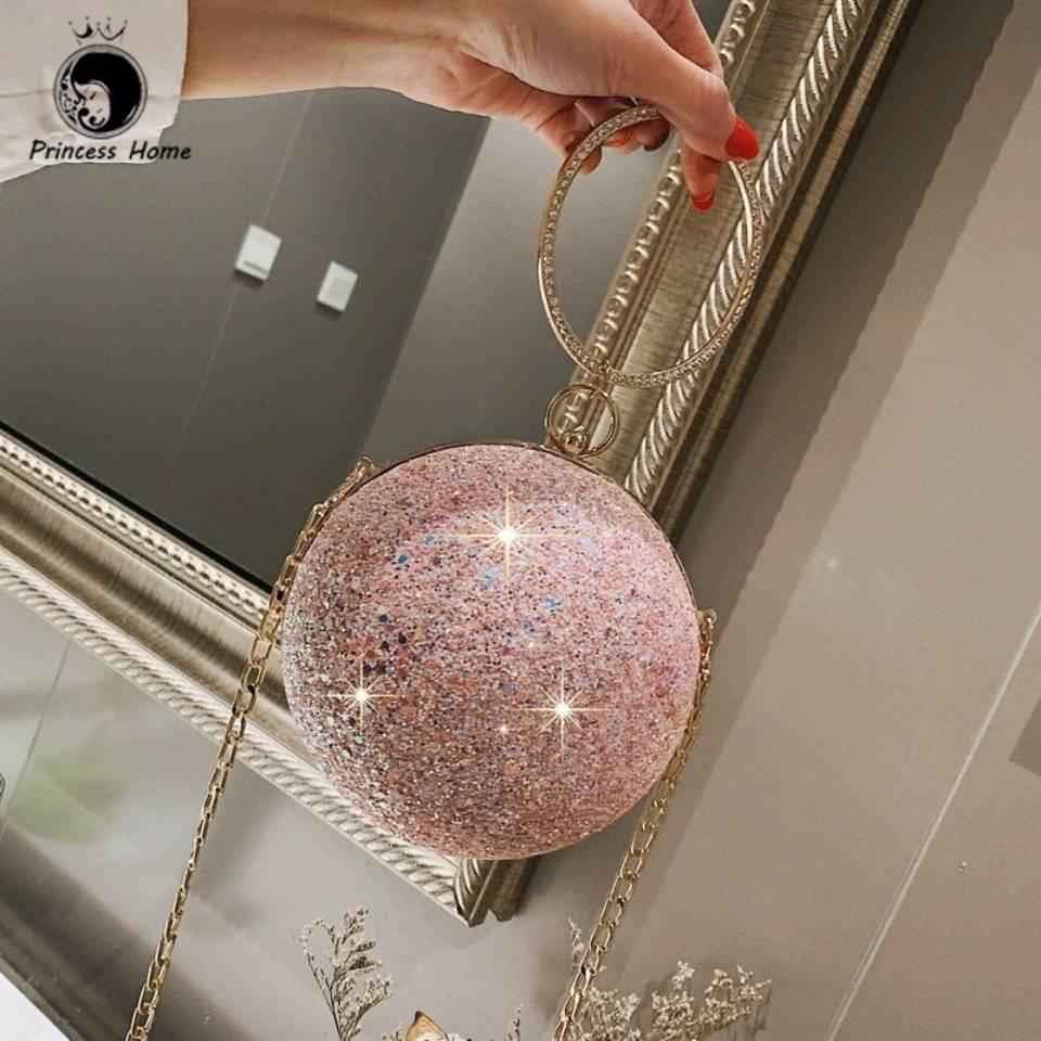 Raya 2023 party bag/handbag women korean style/ Elegant Dinner Clutch Dinner Foreign style small bag bag women's 2019 new round ball bag sequin crossbody bag chic chain versatile s