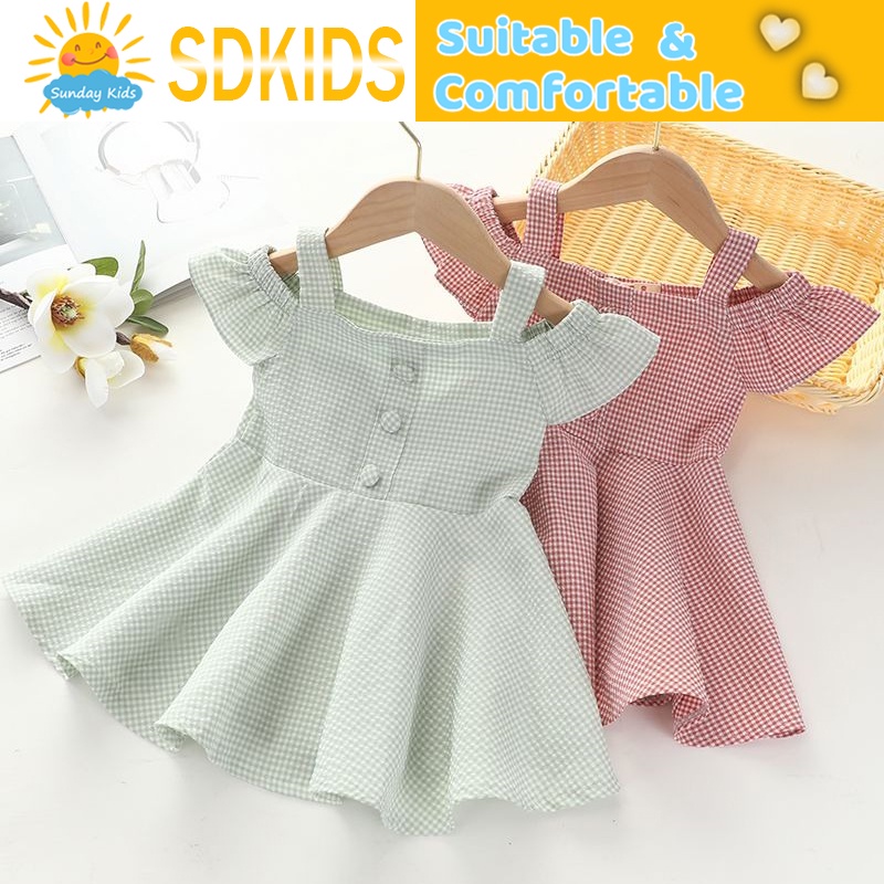 [Ready Stock] Korean Baby Girls Dress Plaid Summer Short Sleeve Cute Kids Princess Dress