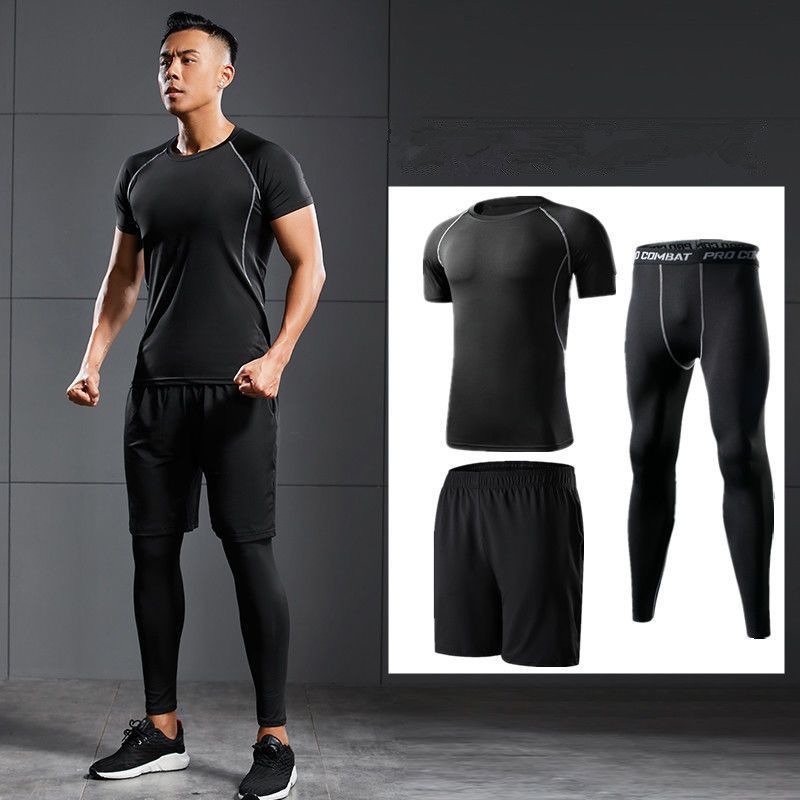 Gym suit Men Compression Fitness Tights Running Baju Gym Workout Seluar ...