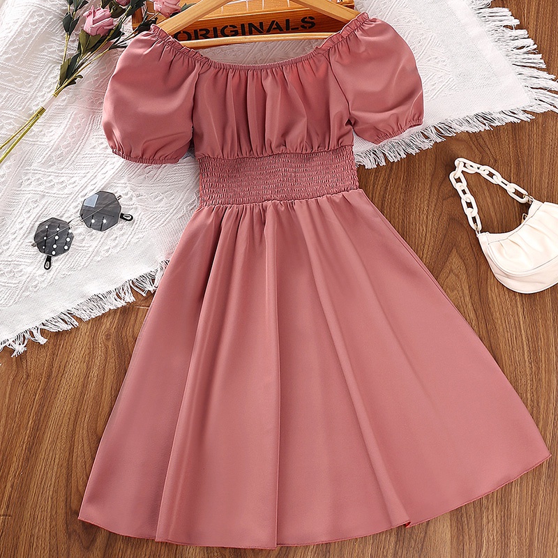 SIYYIS Kids Dress 8-12 Years Girls Pink Off-Shoulder Dress Princess Puff-Sleeve Dress Birthday Party Festival Wedding Dress Casual Dress Baju Budak Perempuan Baju Baby Girl Baju Kanak Kanak Perempuan Baju Raya 2023 Baju Raya Baby Girl