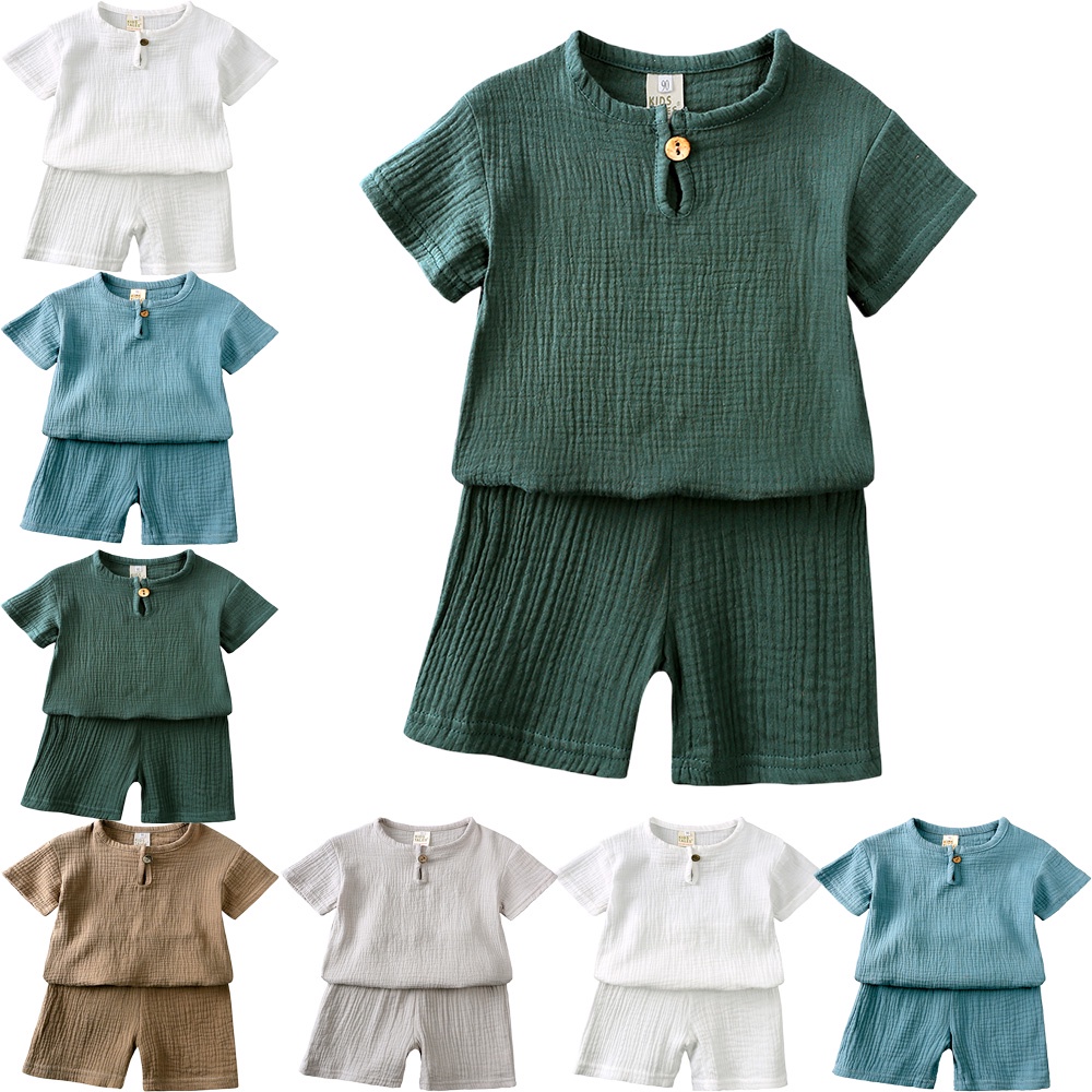 2024 Essentials Kids Outfits 2 Pcs Linen Cotton Infant Baby Boys Girls Clothing Sets Newborn Top T-Shirt+Shorts Children Suit