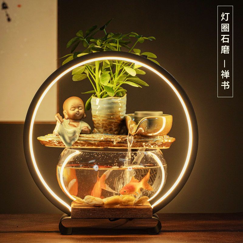 LED lamp ring water fountain decoration,home decor,water decoration, home living deco,craft ornaments,Ornament,frame,wall decoration,ornaments decor living room,deco rumah,風水流水噴泉裝飾品家居装饰居家用品創意擺件家居風水擺件流水擺件魚缸燈飾,,桌面擺件,桌面摆件,客廳辦公室書房招財擺件