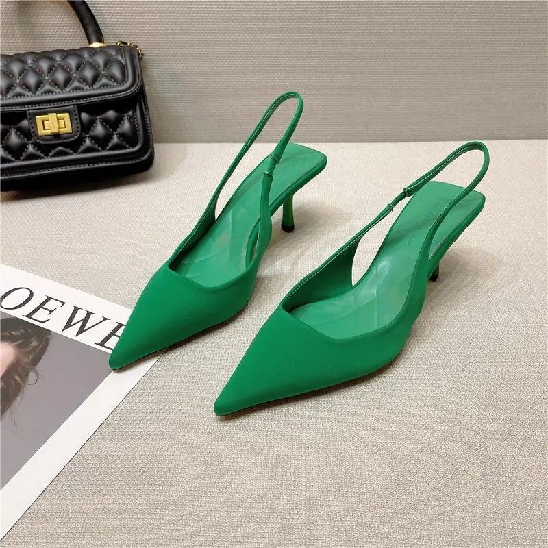 Raya 2023 French elegant heels satin pointed medium heels | Shopee Malaysia
