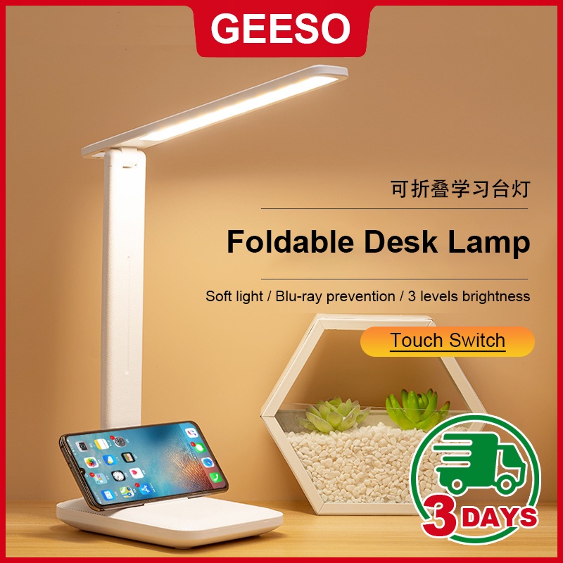 GEESO LED Touch Dimming Desk Lamp Study Lamp USB Eye Protection 3 Brightness Adjustable Table Light Table Lamp Study 折叠台灯 学习台灯