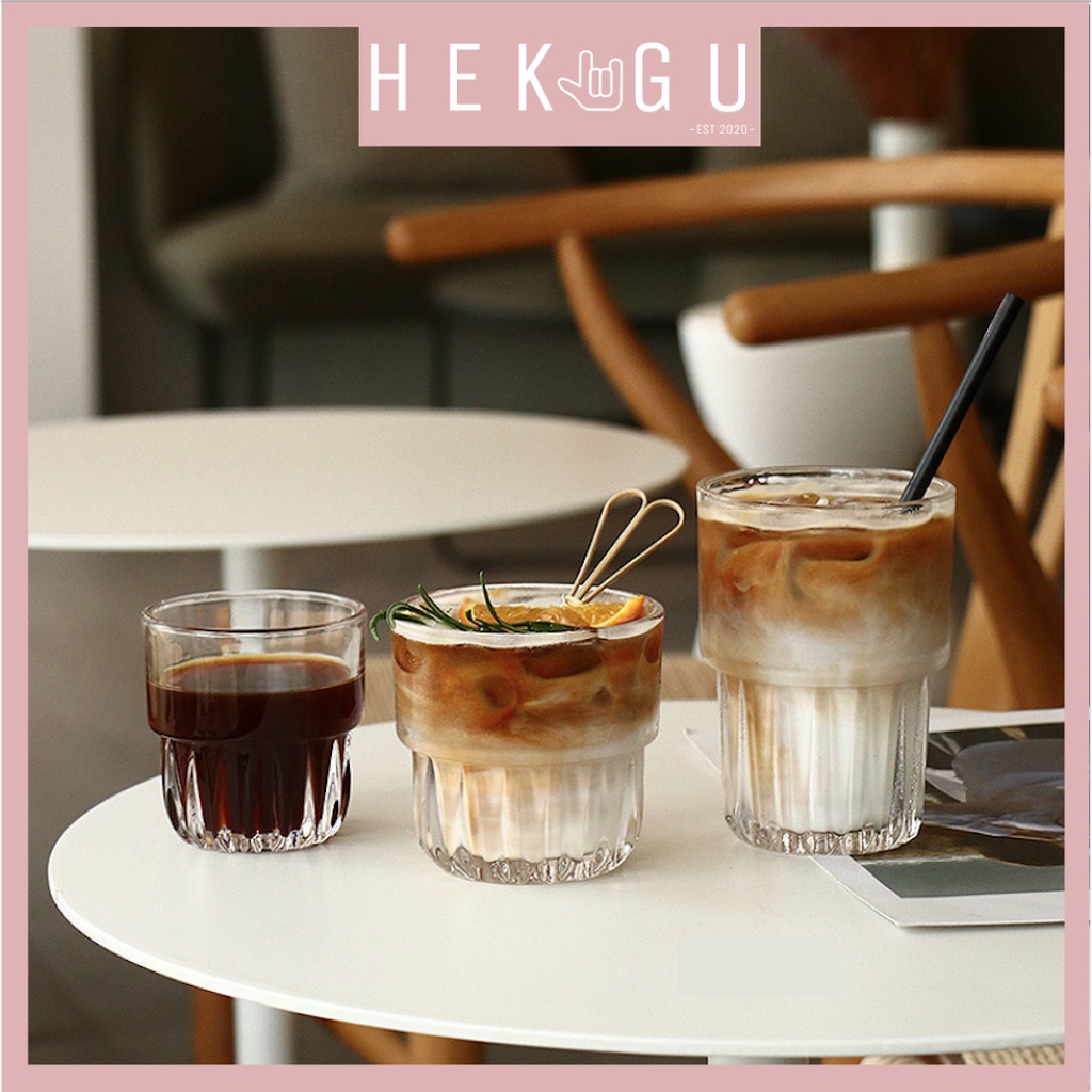 [READY STOCK] Ins Glass Coffee Cup Transparent Vertical Glass Iced American Latte Glasses Dirty Coffee Mug Juice Whiskey