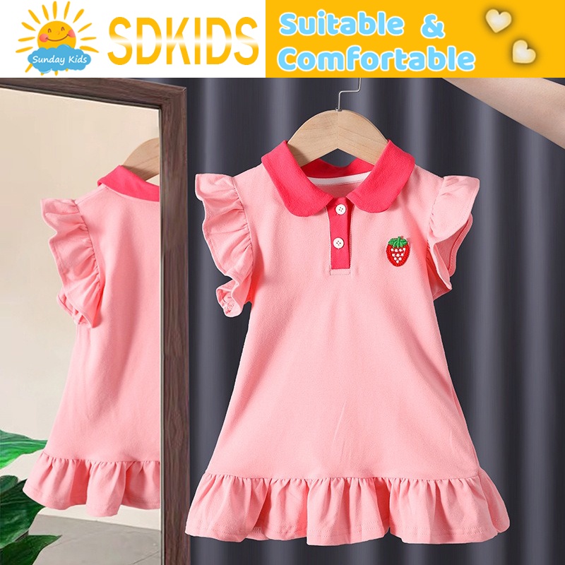 baby girl dress children's clothes Short sleeves stawberry pink polo dresses for kids girlfor girs 2 years old