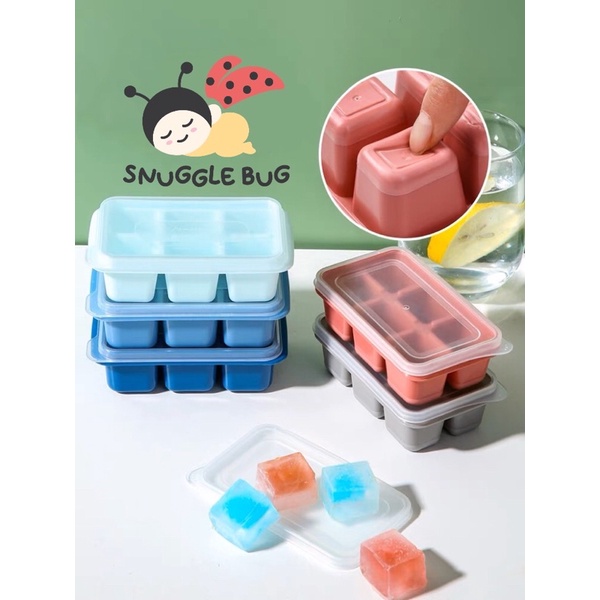 6 Holes Silicone Ice Tray With Cover Baby Solid Food Mold Maker Container Icecube Mould