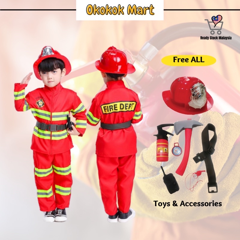 Costume Kids Cosplay Fireman Firefighter Toys For Kids Girls Boys Gift Fireman Malaysia Kostum Bomba Uniform Mainan