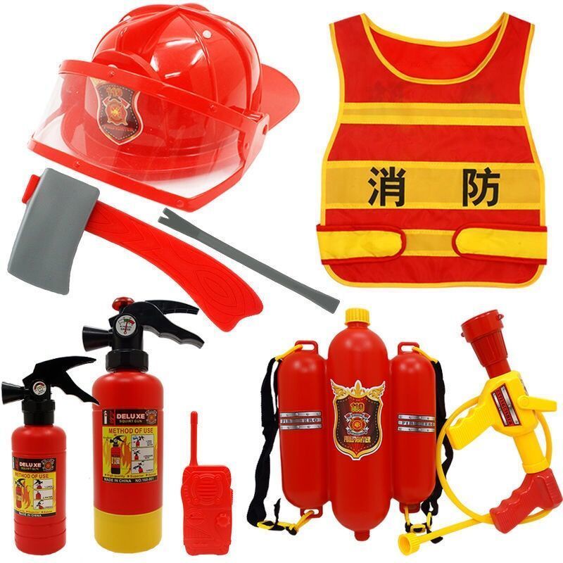 NEW ArrivalChildren's Firefighter Toy Sam Suit Equipment Kindergarten Role Play Clothes Fire Extinguisher Vest Cap Wat