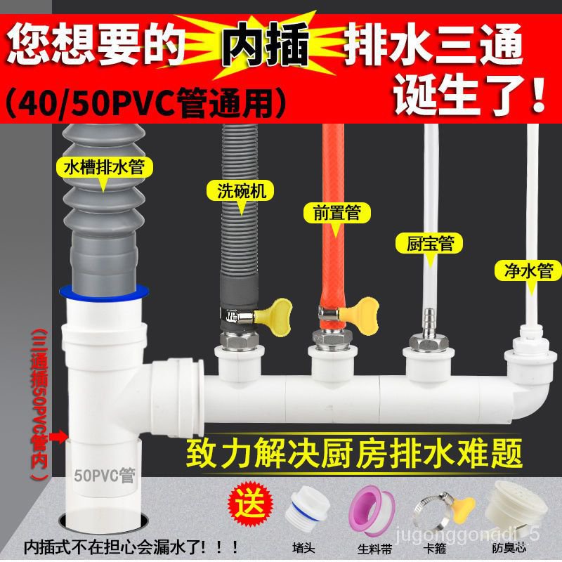 New🧃Kitchen Sink Dishwasher Water Purifier Miniture Water Heater Front Washing Machine Drain-Pipe Plug Tee Connector Dra