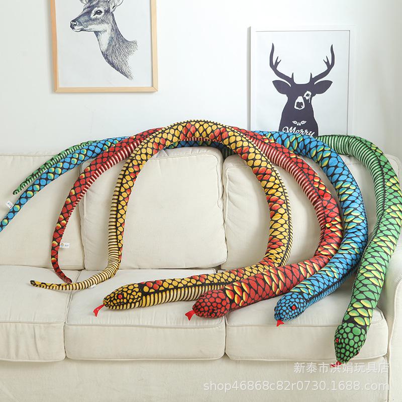 Get gifts/QMSimulation Python Plate Snake Plush Toy Cobra Figurine Doll Large Fake Snake Tricky Gifts Factory Direct Sa