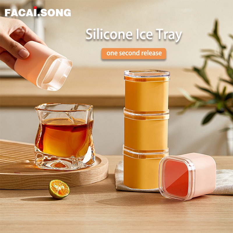 Silicone Ice Cube Mold With Lid Single Ice Tray Square Ice Cube Maker Ice Box