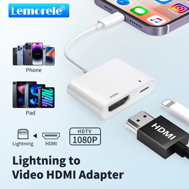 Lightning to HDMI adapter for iPhone to TV iPhone to HDMI adapter 1080P  digital AV adapter screen connector cable with charging port for iPhone  iPad iPod Touch projector, etc | Shopee Malaysia