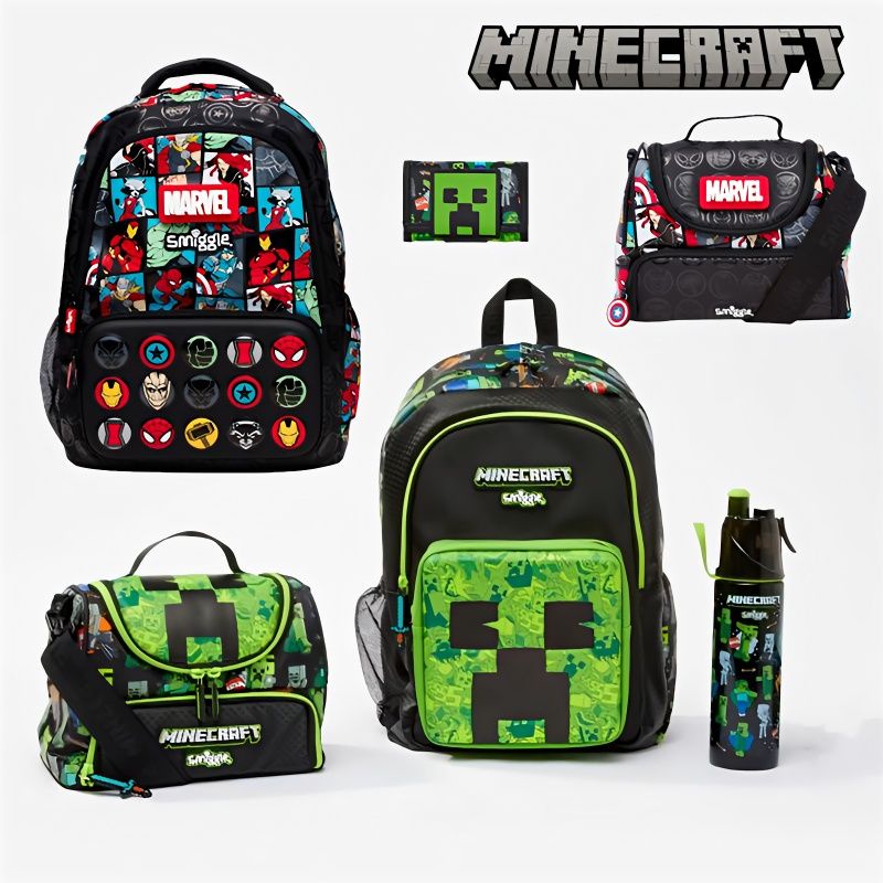 [READY STOCK] [ORIGINAL] Smiggle backpack Marvel Classic Backpack Minecraft Marvel Spider-Man Junior Hoodie Backpack 6-12 school bag Purple backpack