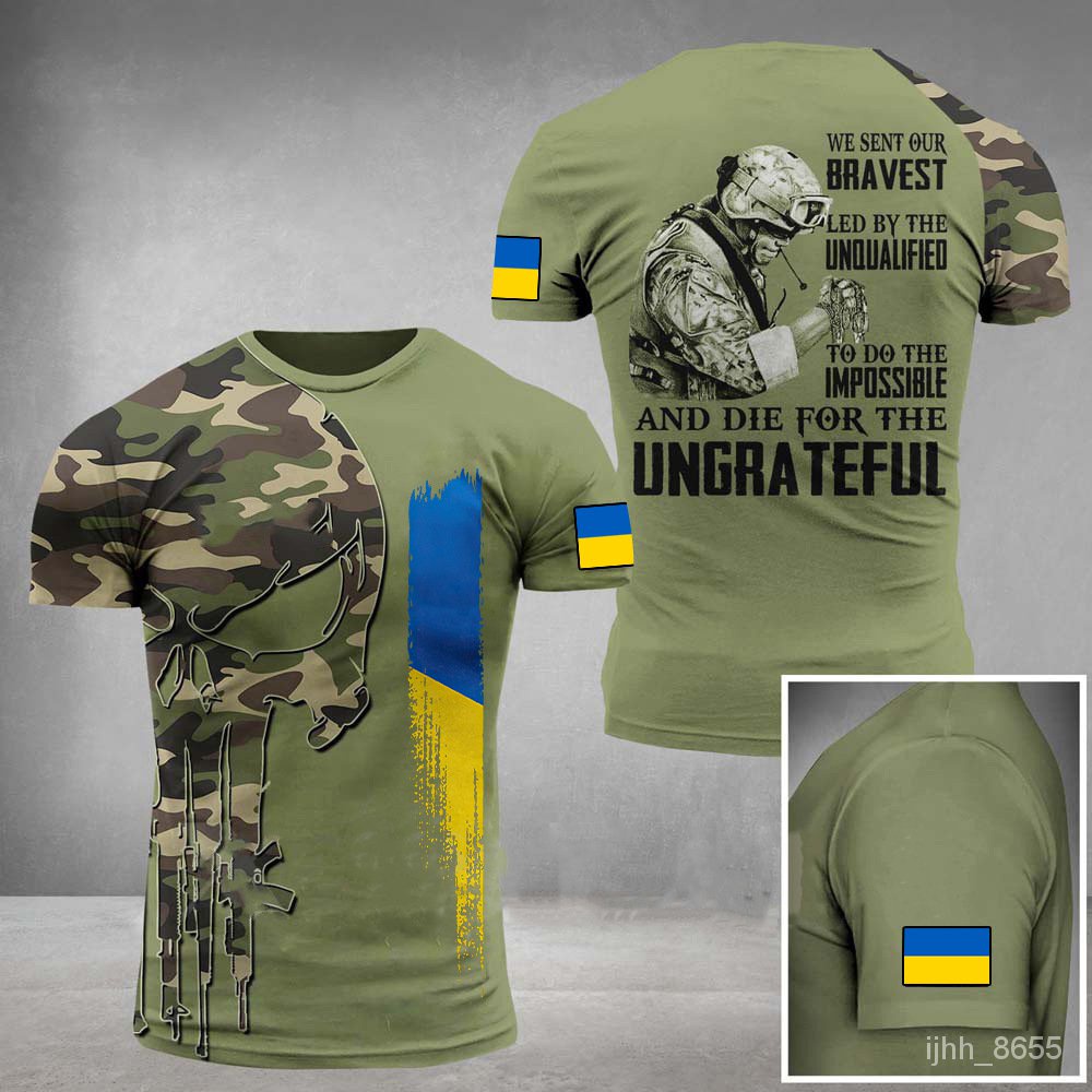 Get gifts/Cross-Border Army Veterans3DPrintT T-shirt Ukraine Casual Soldier round Neck Loose Camouflage Commando Men's