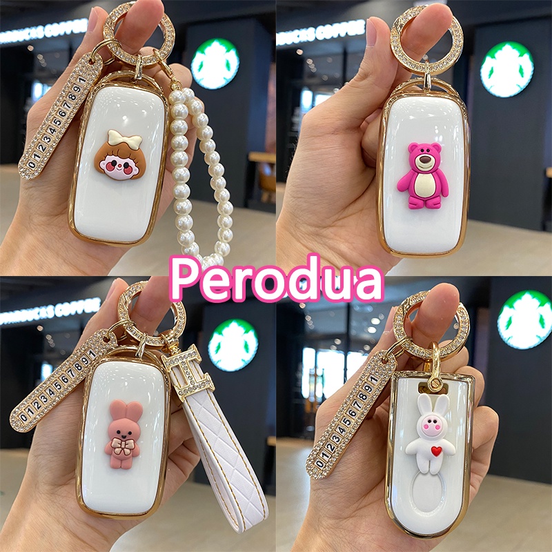 Perodua Myvi Ativa Aruz Alza Bezza Key Cover Cute NEW AXIA Accessories keychain 2018-2020 2022 2023 Keyless Remote CASE car key holder Accessori Casing Car Aksesori Sarung Kunci