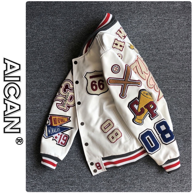 New American Style Hip-Hop Leather Baseball Uniform Male Pu Design Sense Jacket Loose Short Coat Ins/Gaya Amerika Baru Hip-Hop Leather Baseball Uniform Male Pu Design Sense Jacket Loose Short Coat Ins