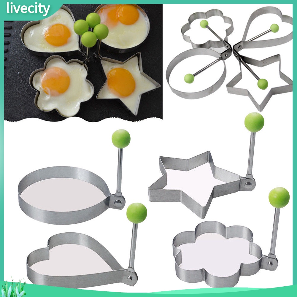 {livecity} 1/4Pcs Flower Round Star Heart Shaper Fried Egg Mold Omelette Ring Cooking Tool