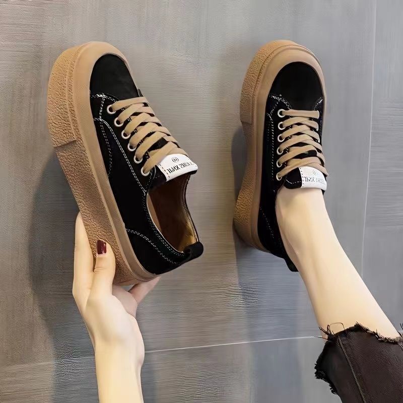 2023 Spring Summer New Style Thick-Soled White Shoes Women ins Trendy Versatile Big Toe Casual Sports Canvas Sneakers