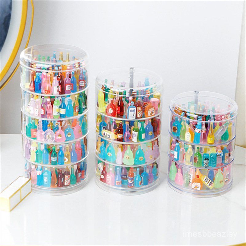 Candy Toy Rotating Storage Box Cute Small Liquor Bottle Transparent Grid Acrylic Shelf Desktop Dustproof Organizing Sh