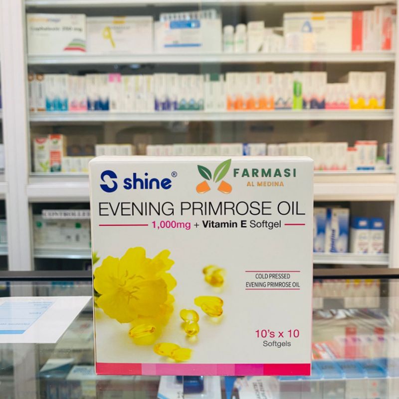 🌿 | shine® EVENING PRIMROSE OIL 1000mg + Vitamin E softgel ( 10's × 10 softgel ) Exp : 14.11.2025