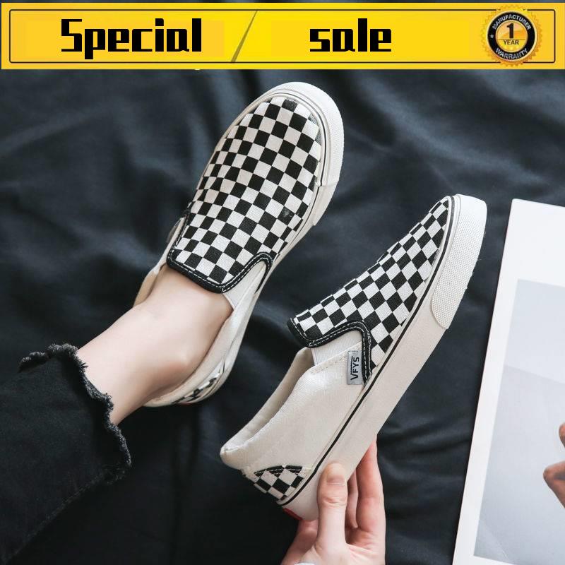 Ready Stock kasut jalan wanita kasut sport wanita murah sepatu sport wanita Kasut Kanvas Papan Catur Pelajar Perempuan Versi Korea Serba Boleh Ulzzang Kasut Kotak-Kotak Hitam dan Putih Yang Malas