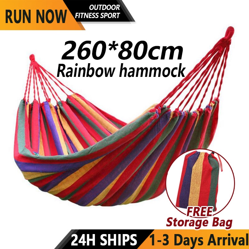 Outdoor Adult Rainbow Hammock Camping Rocking Chair Hammock Chair Foldable Storage Camping Hammock 260*80cm Outdoor Bed