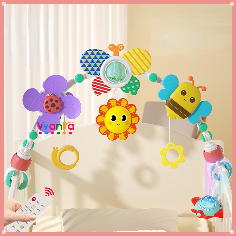Baby Bed Bell Baby Toy Musical Crib Mobile Bed Bell Holder Rattles Comfort Toys Sensory Development Hanging Toys for Newborn Infant Boys Girls Stroller Mobile Crib Bell Toy for Baby Stroller Crib Play