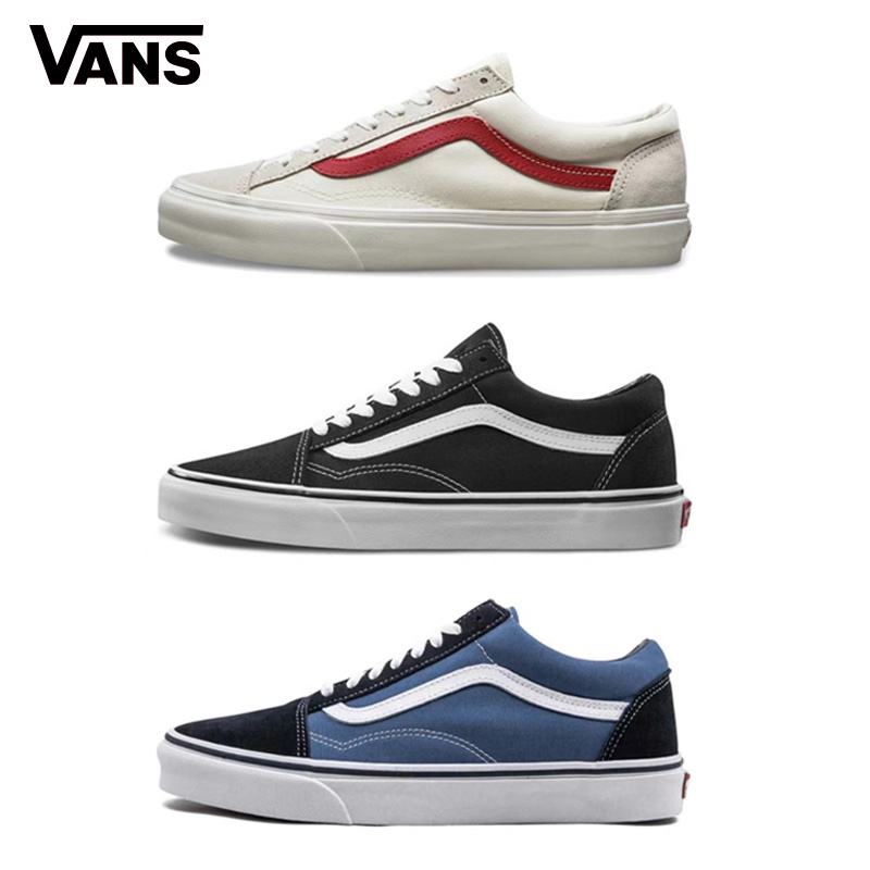 VANS OLD SKOOL CLASSIC black, red and blue women's low-top sneakers KASUT PEREMPUAN LELAKI