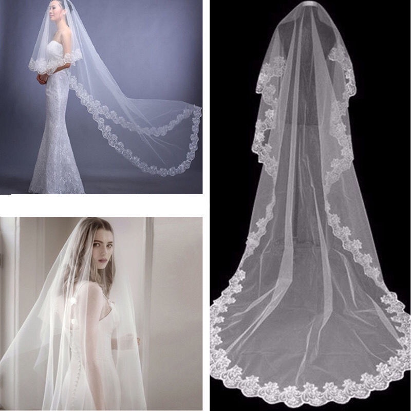 Headdress~Bride Wedding Photo Location Veil Lace Long Trailing Elegant Korean Style White