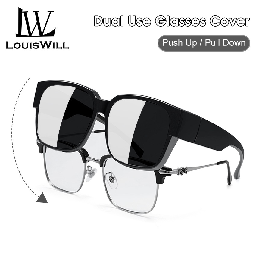 LouisWill 2 In 1 Sunglasses Polarized Sunglasses Vertical Rice Nail Sunglasses Nearsightedness Set Over Glasses Unisex Wraparound Glasses Fashion Wear Over Glasses for Men and Wom