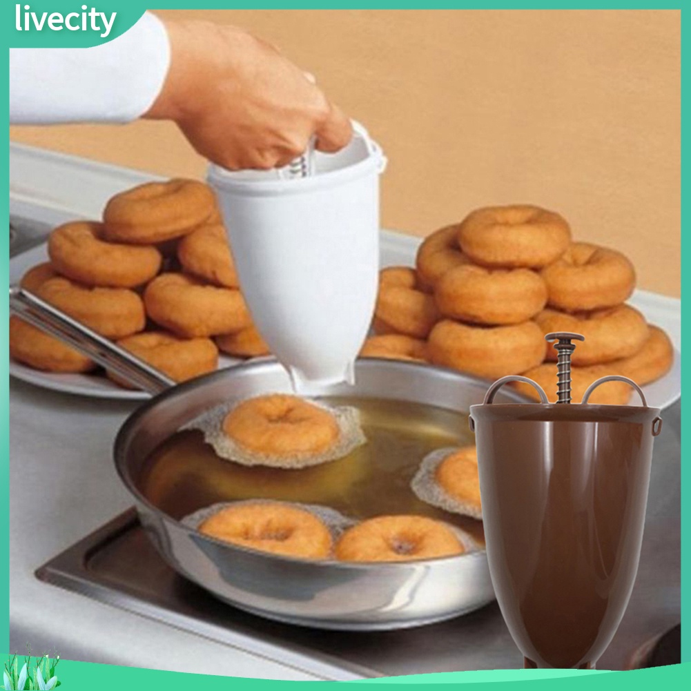 {livecity} Portable Manual Plastic Donut Maker Waffle Dispenser Machine DIY Baking Tool