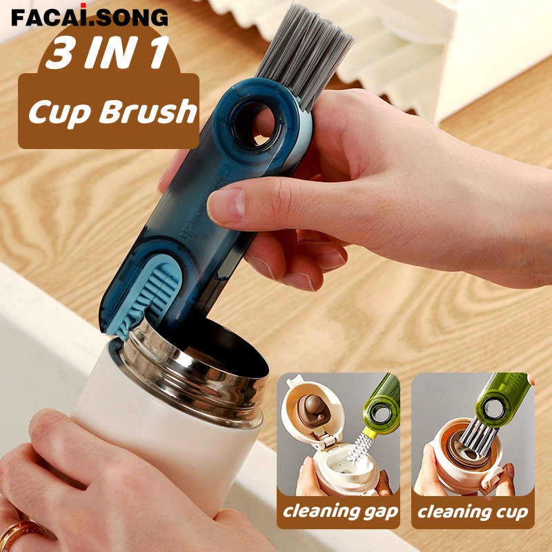 3 in 1 Bottle Gap Cleaner Multifunctional Cup Brush Groove Vacuum Cup Cleaning Brush 360°No Dead Corners Cup Lid Clean Tool