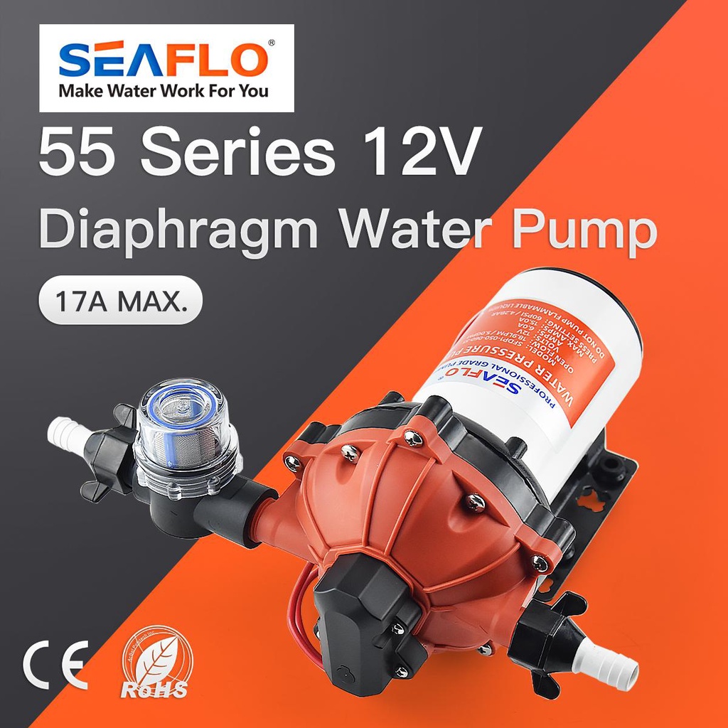 SEAFLO 55 Series Diaphragm Water Pump 5.0GPM 60PSI 12 Volts Electric Yacht Boat Marine RV Caravan High Pressure Supply 5