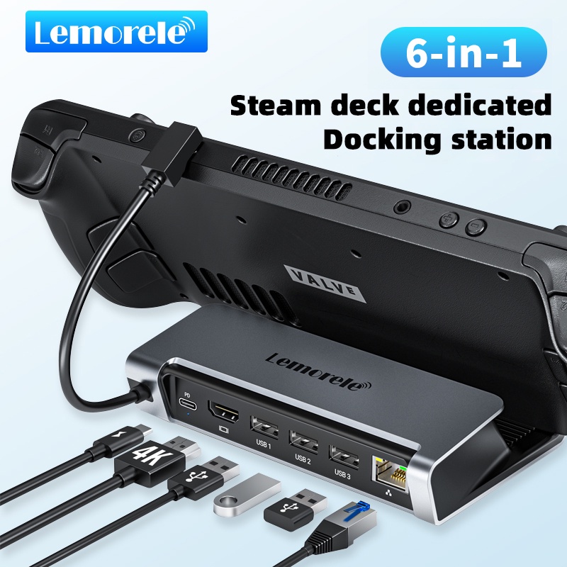 Lemorele X23 USB C Hub 6-in-1 Adapter Steamdeck Dock Station Gigabit Ethernet 4K HDMI 3 * USB-A port 100W PD fast charging steam deck dock