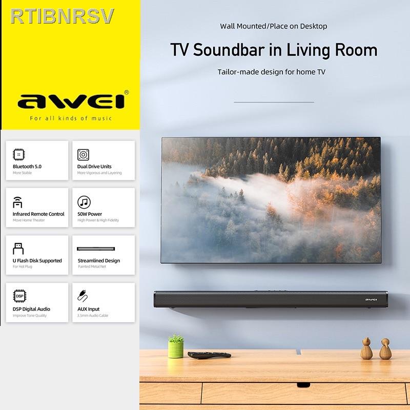 【hot】■❦AWEI Y999 50W Home Theater Wireless Bluetooth V5.0 Speaker TV Sound Bar/Infrared Remote/Streamlined Design/6D Sur