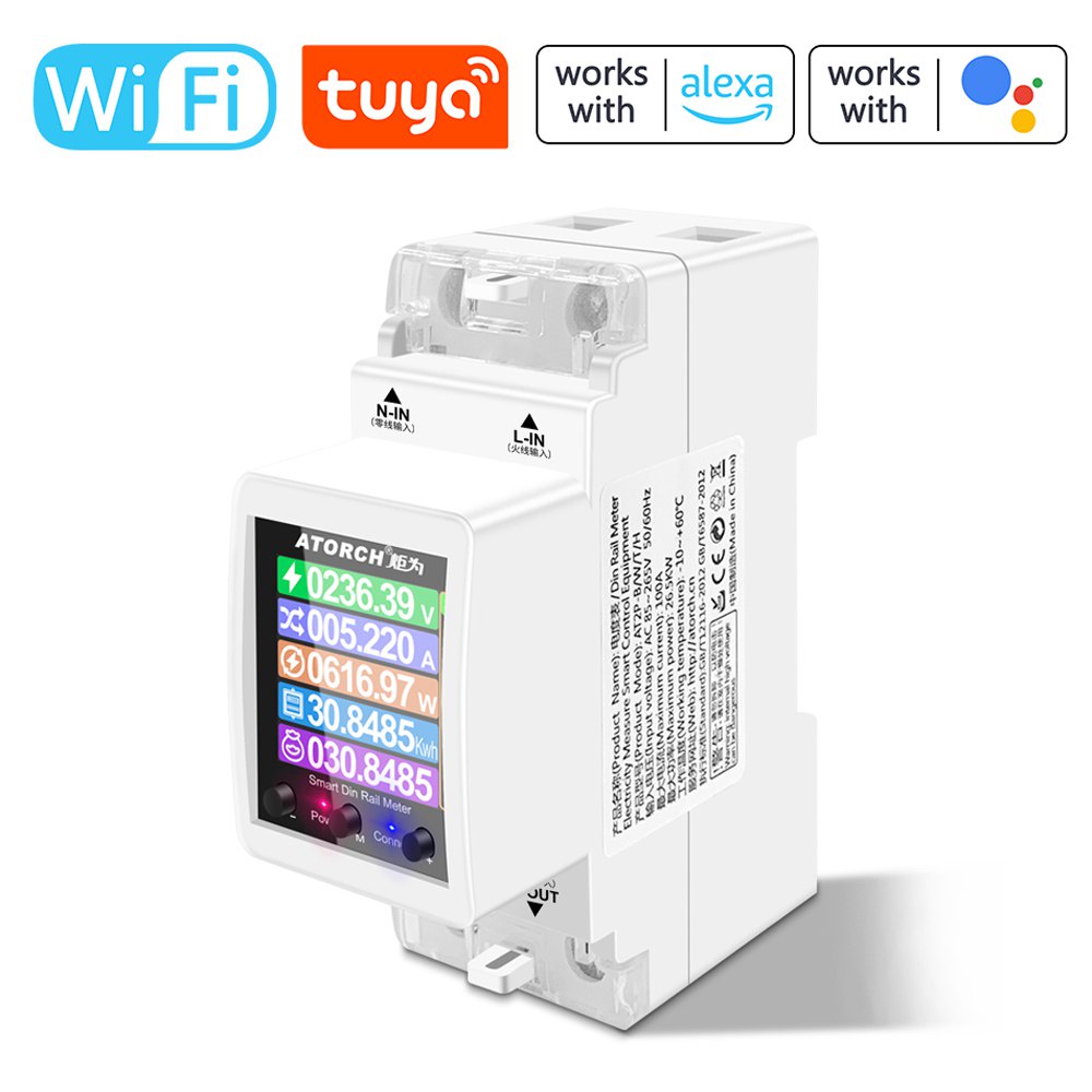 Tuya Wifi Smart Power Meter Electricity Power Monitor 3 Electric Tariff Mode APP Remote Electricity Meter For Alexa Goog