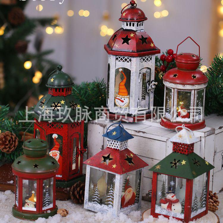 QMChristmas Nordic Retro Iron Art Candle Storm Lantern Christmas Decorations Home Supplies Decoration Retro Candlestick