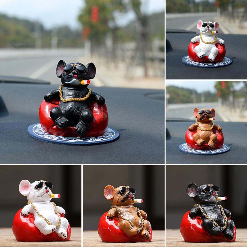 Funny Smoking Bulldog Ornaments Domineering Sofa Car Ornaments Cute Auto Interior Accessories Pendant Home Office Toys D