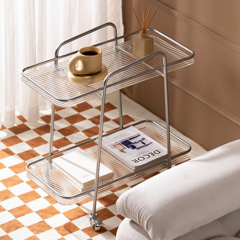 Get gifts/QMSide Table TrolleyinsMid-Ancient Dining Car Replica Mobile Coffee Table Changhong Glass Designer Corner Tab