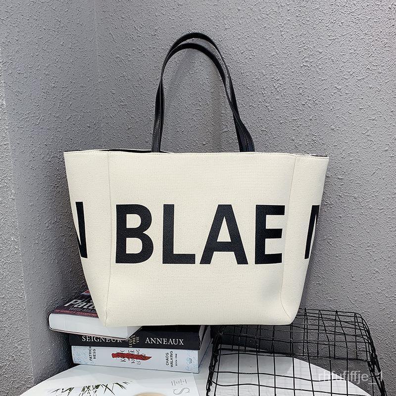 Get gifts/Korean Style Bag Female Online Influencer Same Retro Handbag Large Letter Shoulder Fashion Canvas Bag Large C