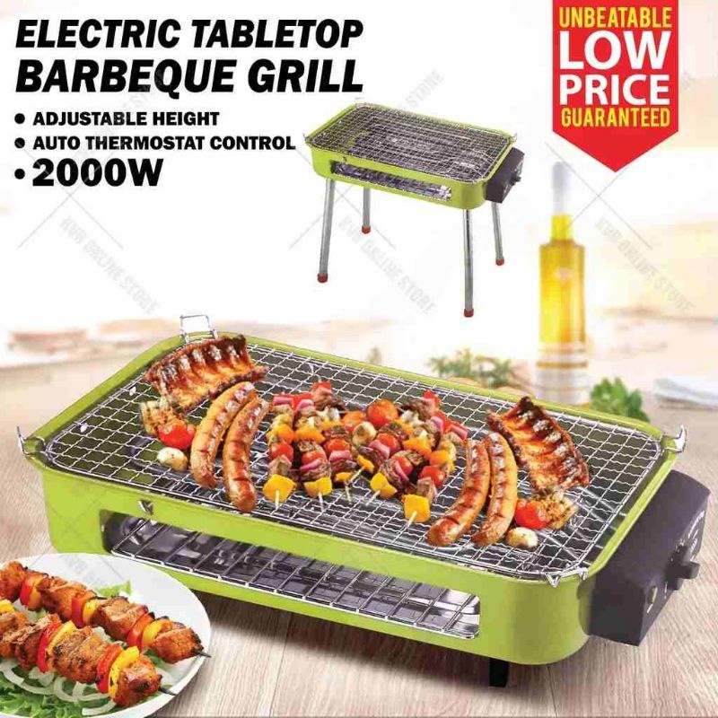 Home Electric Barbeque Grill BBQ Griddle Stand Adjustable Height 2000W/Pemanggang BBQ Elektrik