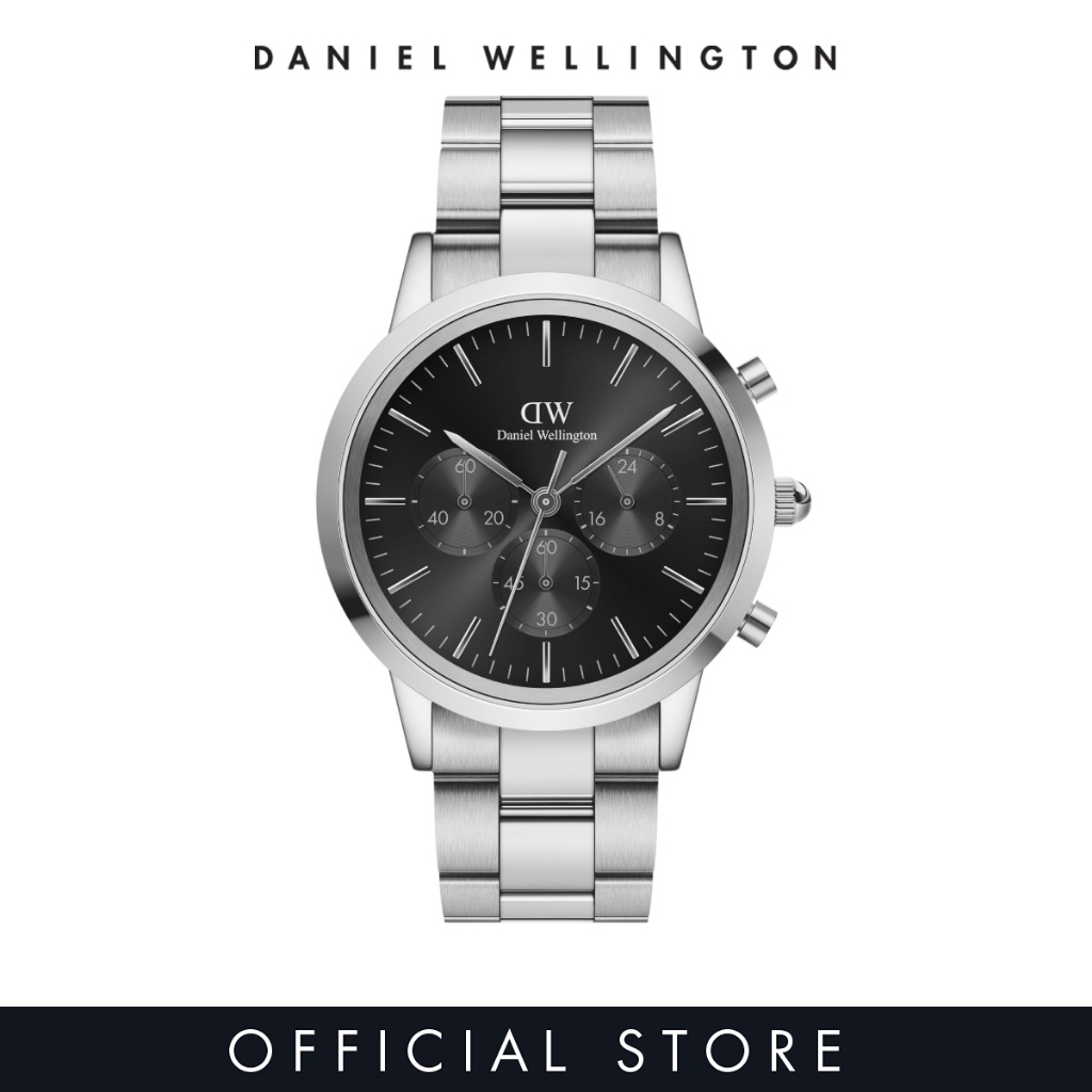 [2 Years Warranty] Daniel Wellington Iconic Chronograph 42mm Link Silver Onyx DW watches for men - Men's watch - Male watch Stainless steel strap - fashion casual