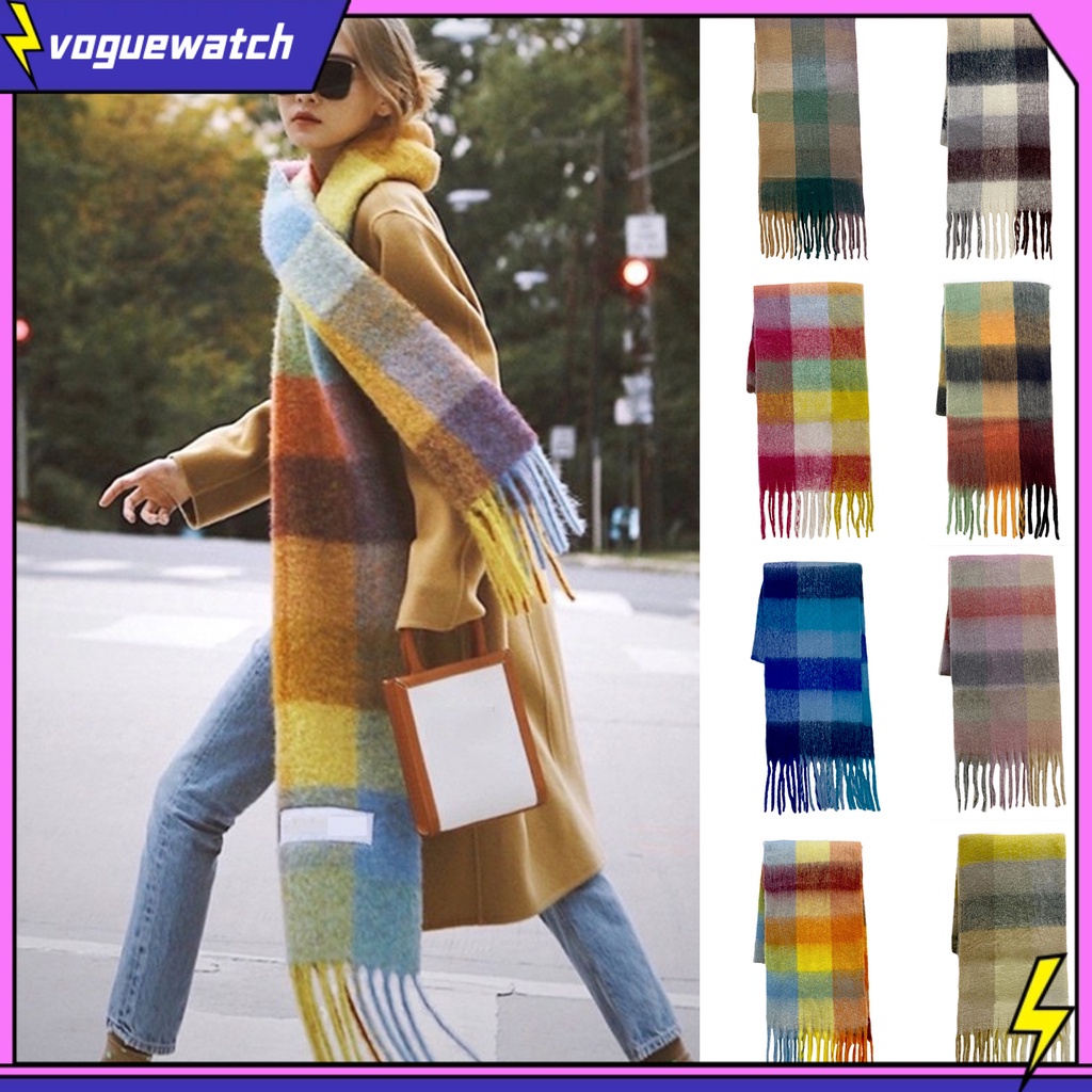 Women Scarf Windproof Winter Female Wrap Scarf Colorful Rainbow Plaid