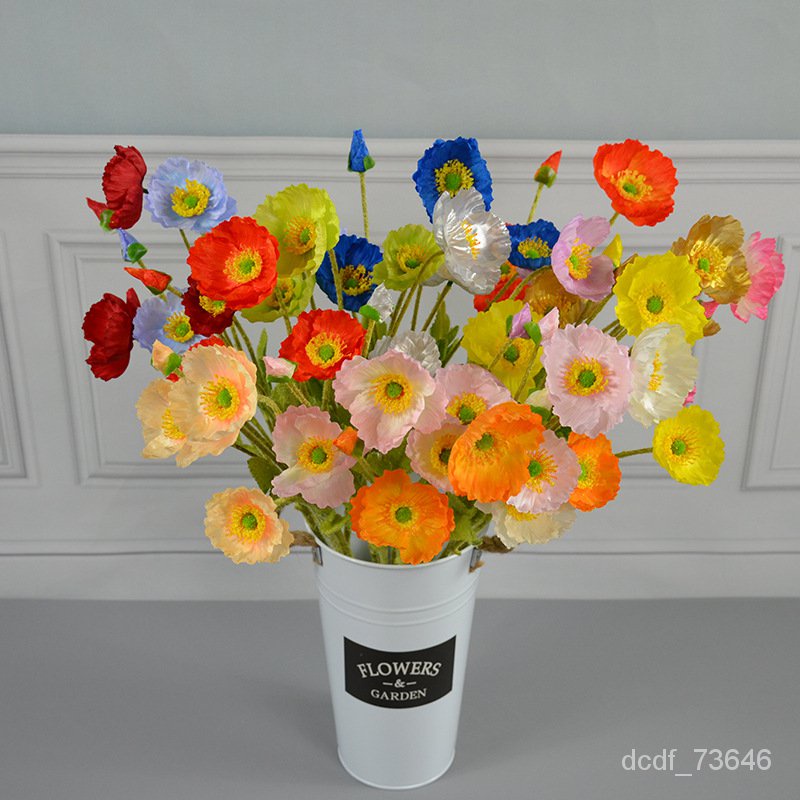 Contact before order】ade Beauty Wedding Simulation Silk Flower4Head Poppy Flower Home Ornamental Flower Vase Artificial